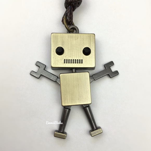 New Metal Robot 2 Sided Pendant Necklace | Unisex Rustic Robot Moving Limbs - Picture 4 of 16
